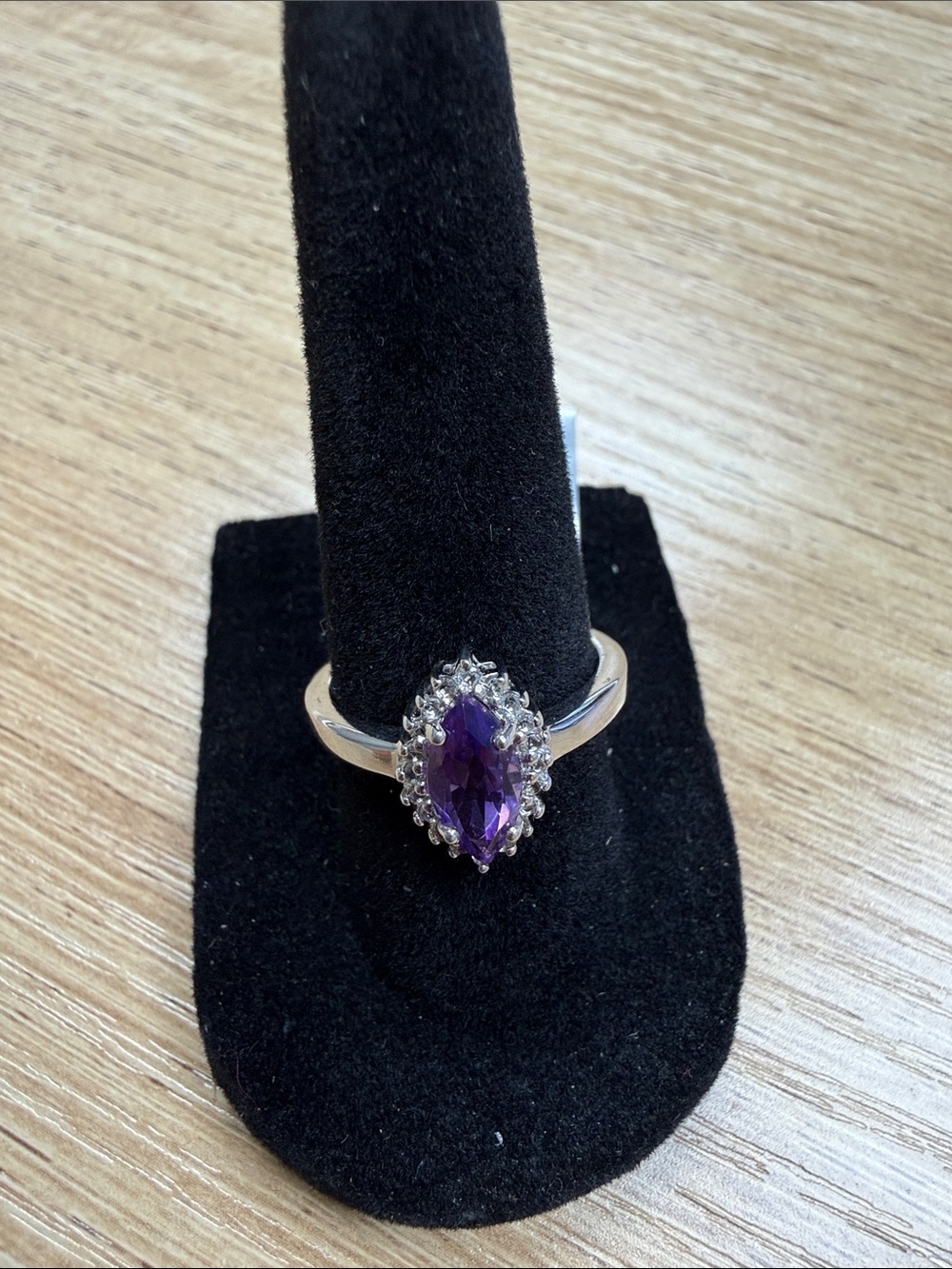 Sterling Silver Marquise Amethyst Halo Ring - size 7